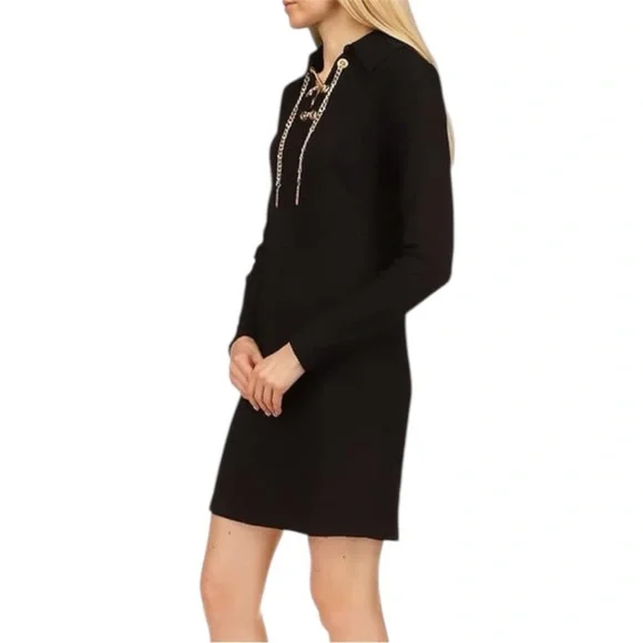 MICHAEL Michael Kors Women's Black Chain Lace-Up Shift Dress - Picture 3 of 5
